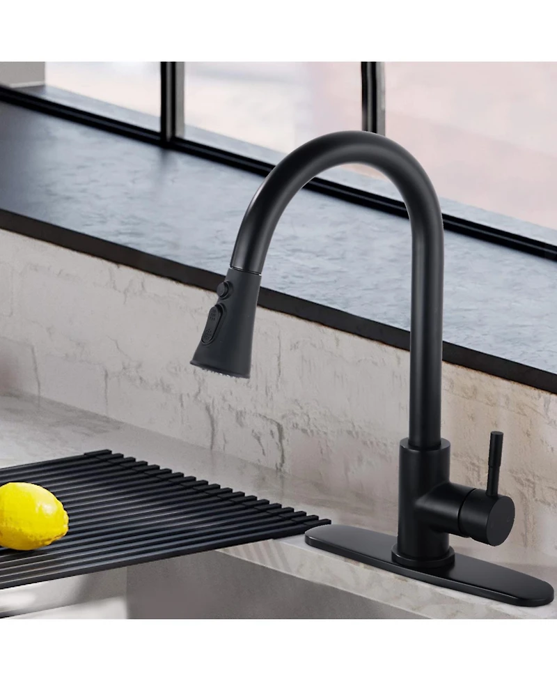Phying Commercial Single Handle Kitchen Sink Faucet Brushed Nickel Pull Down Sprayer Design