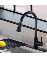Phying Commercial Single Handle Kitchen Sink Faucet Brushed Nickel Pull Down Sprayer Design