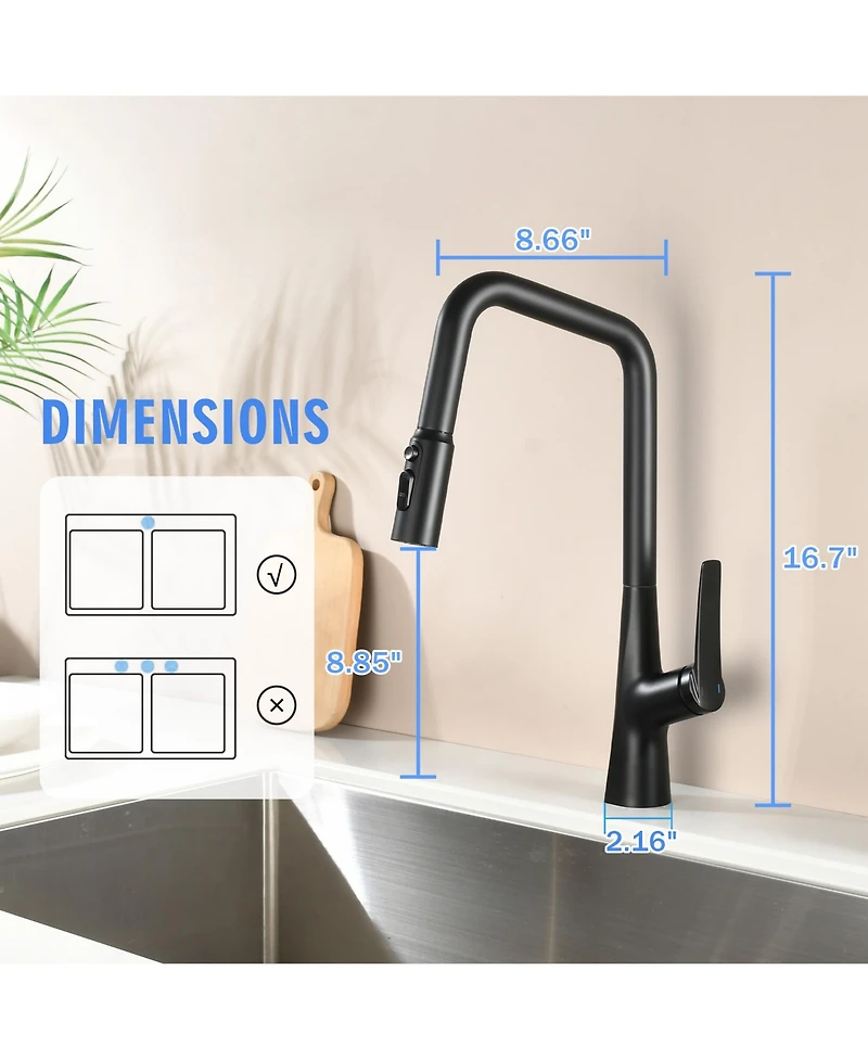 Phying Professional Kitchen Faucet 3 Function 360 Sprayer One Touch Switching FastConnect