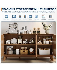 homfan 58 Inch Modern Farmhouse Fluted Wooden Credenza, 3-Door Sideboard Buffet with Adjustable Shelves, Multi-Use Storage Console