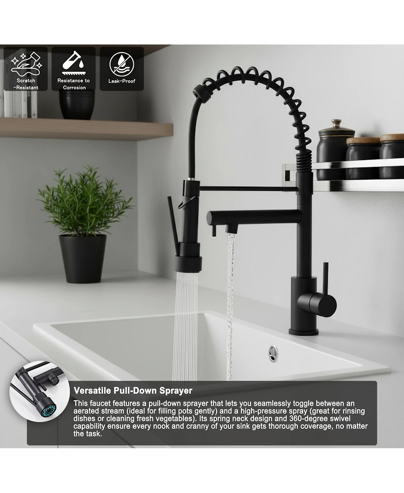 Phying Kitchen Faucet with Pull Down Sprayer, Touch On Single Handle 2- Function Stainless Steel Spring Neck