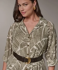 Donna Karan New York Plus Printed 3/4-Length Sleeve Belted Midi Shirtdress