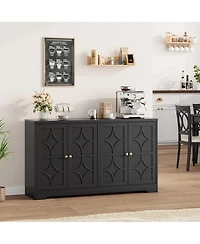 homfan 55 Inch Modern Sideboard Credenza, 4-Door Buffet Cabinet with Adjustable Shelves and Gold Handles for Kitchen, Living Room Entryway