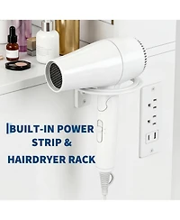 homfan Modern Vanity Desk with Lighted Mirror, 3-Level Adjustable Led, Built-in Drawer Cabinet, Us Power Outlet, Gold Handles, Hair Dryer Holder