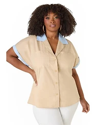 Ashley Stewart Women's Striped Paneled Cotton Shirt