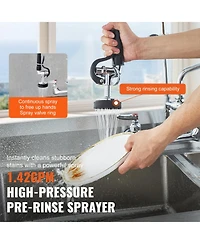 Phying Commercial Faucet with Pre-Rinse Sprayer, 47" Height, 8" Center, 12" Swing Spout, Wall Mount Kitchen Sink Faucet