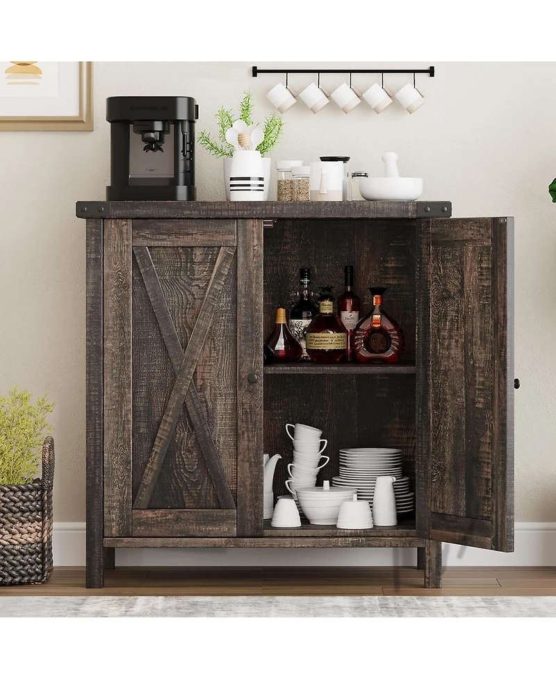homfan Farmhouse Entryway Storage Cabinet Set, 2 Piece Sideboard Buffet with Adjustable Shelves and Doors, Console for Living Room, Dining Room