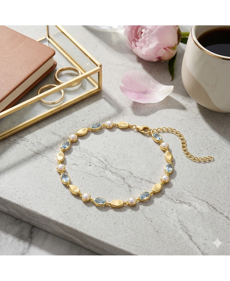 Simona Sterling Silver, Round Mop and Oval Topaz Gem Bracelet - Gold Plated