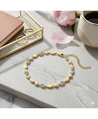 Simona Sterling Silver, Round Mop and Oval Topaz Gem Bracelet - Gold Plated