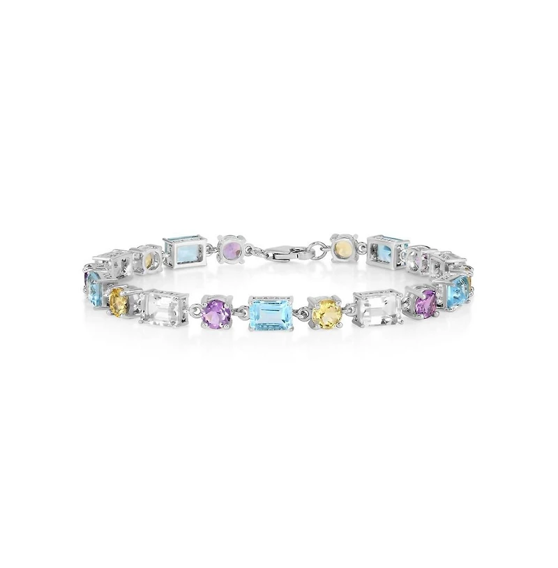 Simona Sterling Silver, Round and Emerald-Cut Gem Bracelet