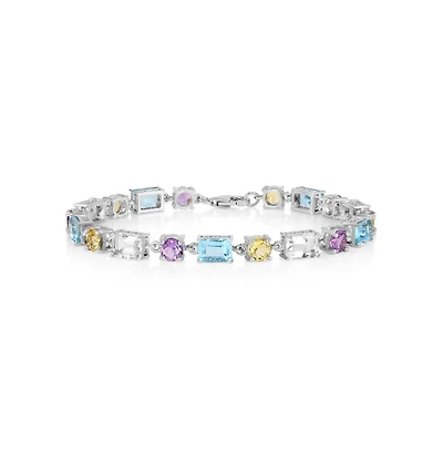 Simona Sterling Silver, Round and Emerald-Cut Gem Bracelet