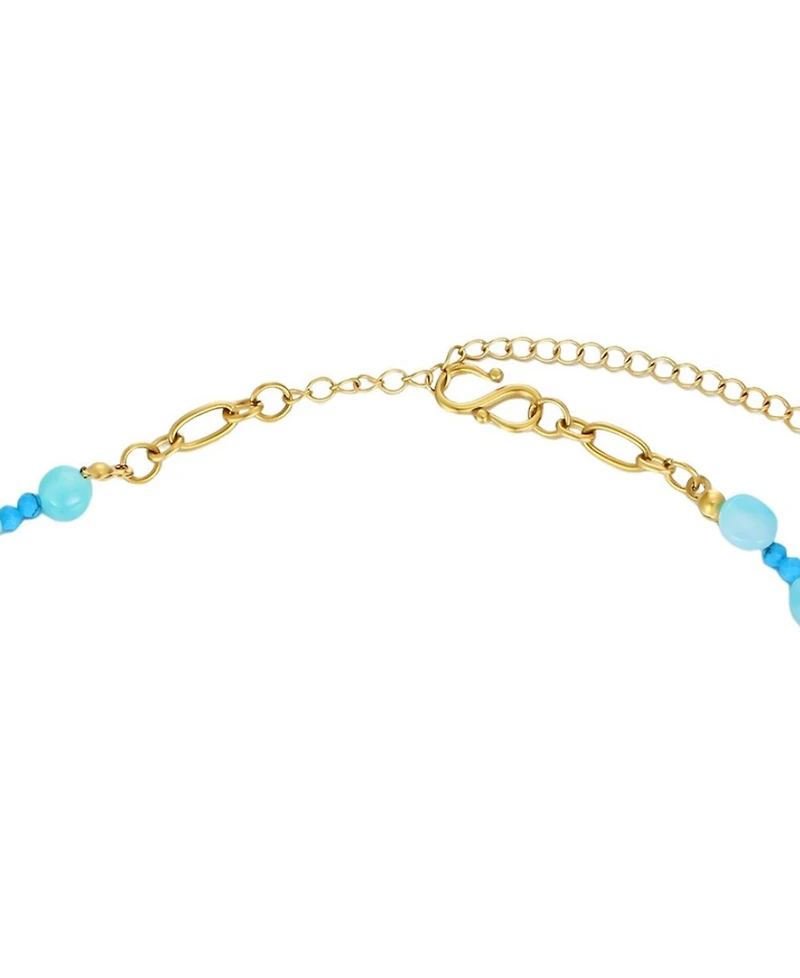 St. Moran Tarnish-Resistant Gold Natural Freshwater Pearl Turquoise Beaded Meyer Necklace