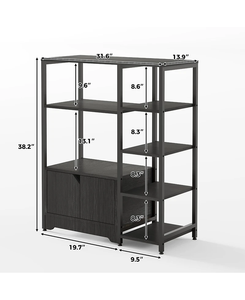 homfan Multifunctional 5-Tier Freestanding Bookshelf Modern Metal Frame, Storage Drawers, Particle Board Shelves