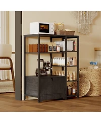 homfan Multifunctional 5-Tier Freestanding Bookshelf Modern Metal Frame, Storage Drawers, Particle Board Shelves