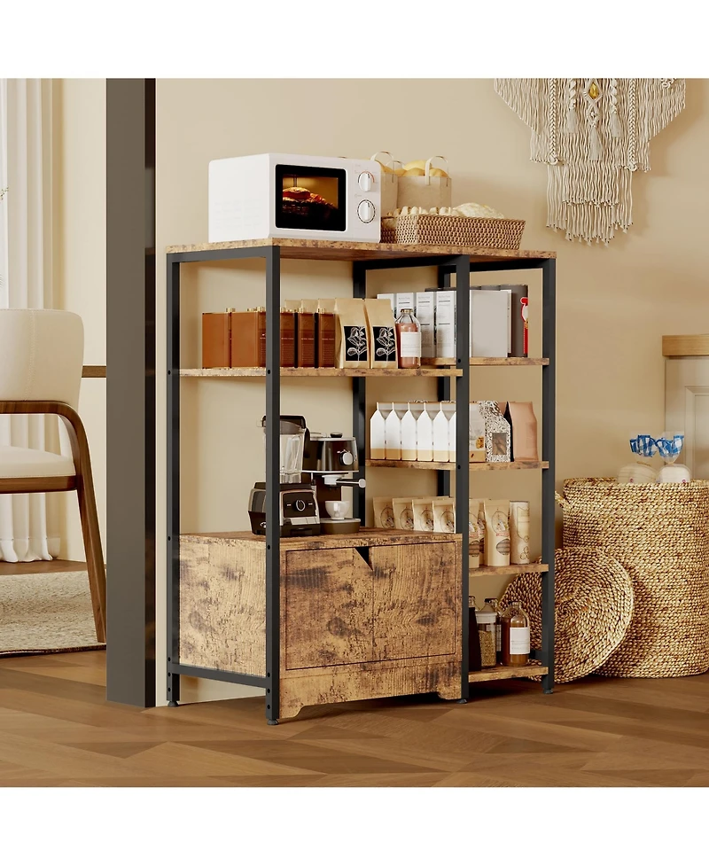 homfan Multifunctional 5-Tier Freestanding Bookshelf Modern Metal Frame, Storage Drawers, Particle Board Shelves