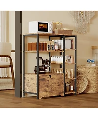 homfan Multifunctional 5-Tier Freestanding Bookshelf Modern Metal Frame, Storage Drawers, Particle Board Shelves