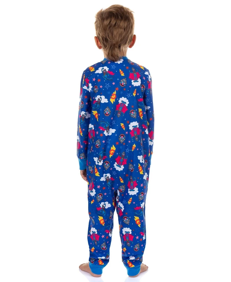 Sesame Street Kids Super Grover Character 1PC Front-Zip Footless Sleeper Pajama