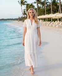 CeCe Women's Short-Sleeve Elastic Waist Maxi Dress