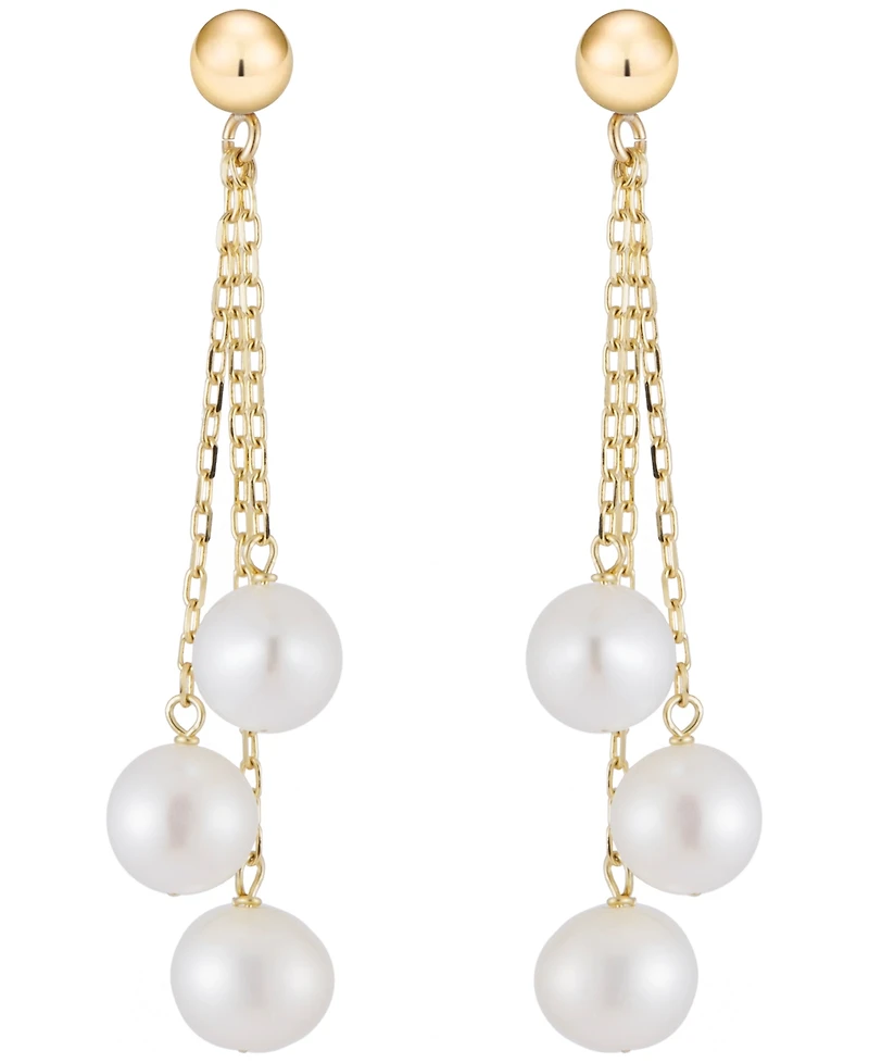 Belle de Mer Cultured Freshwater Pearl (6-7mm) Dangle Earrings in 10k Yellow Gold