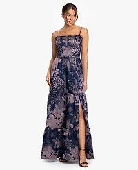 Betsy & Adam Women's Brocade Spaghetti Strap Corset Ball Gown
