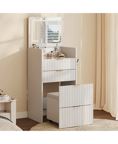 homfan 3-in-1 Vanity Desk with Flip-Top Mirror, Lights, 3 Drawers, Rolling Stool and Charging Station, Compact Makeup Vanity Table for Bedroom