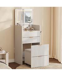 homfan 3-in-1 Vanity Desk with Flip-Top Mirror, Lights, 3 Drawers, Rolling Stool and Charging Station, Compact Makeup Vanity Table for Bedroom
