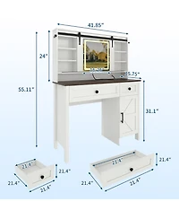 homfan Makeup Vanity Desk with Led Mirror, Charging Station, 3 Drawers, Storage Cabinet, Shelves, Stool - Modern Bedroom Dressing Table for Women
