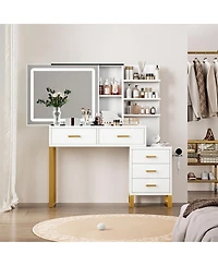 homfan Vanity Table with Mirror, Elegant Dressing Table for Bedroom, Spacious Storage and Sturdy Build, Easy Assembly Makeup Desk