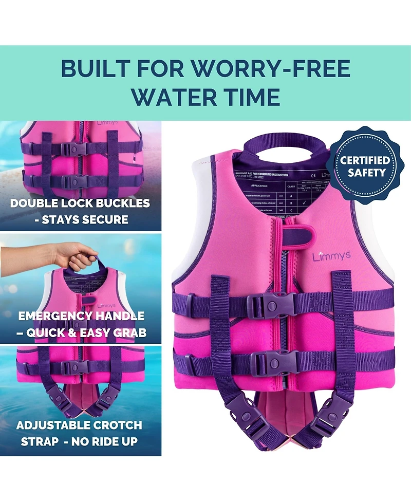 Limmys Swim Vest for Toddlers and Kids - Ce-Certified Foam Panel Swimming Aid, Award-Winning Design, Ykk Zip, Soft Neoprene Comfort