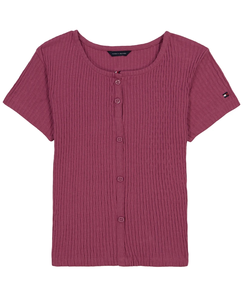 Tommy Hilfiger Girls' 7-16 Pointelle Rib Short-Sleeve Top