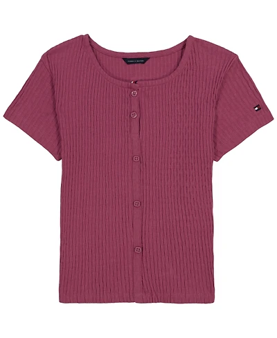 Tommy Hilfiger Girls' 7-16 Pointelle Rib Short-Sleeve Top