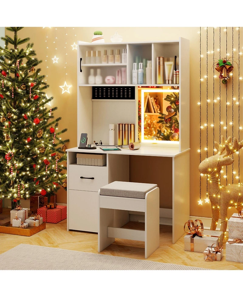 Slickblue Tall Makeup Vanity Table with Mirror and Smart Charging Station for Bedroom