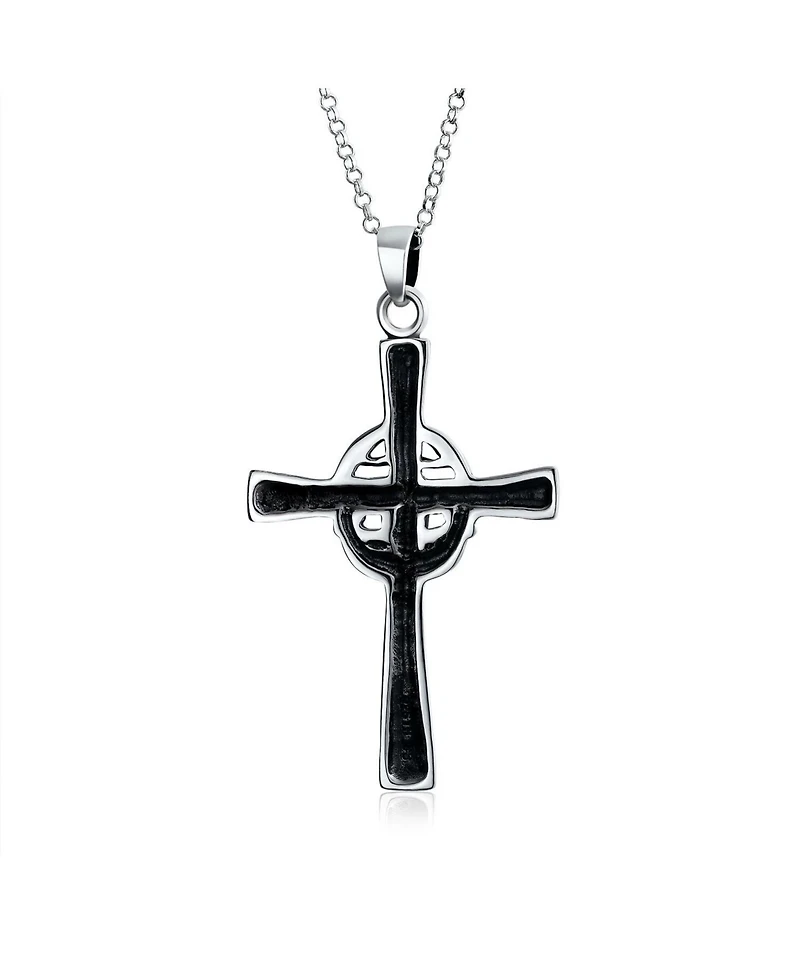 Bling Jewelry Celtic Claddagh Cross Pendant Necklace Trinity Infinity Knot Claddagh Oxidized .925 Sterling Silver