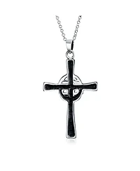 Bling Jewelry Celtic Claddagh Cross Pendant Necklace Trinity Infinity Knot Claddagh Oxidized .925 Sterling Silver