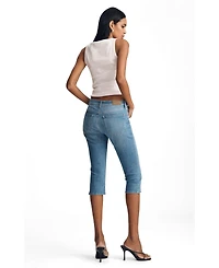 Mavi Jeans Women's Hilary Mid Rise Capri Blue Brushed Flex