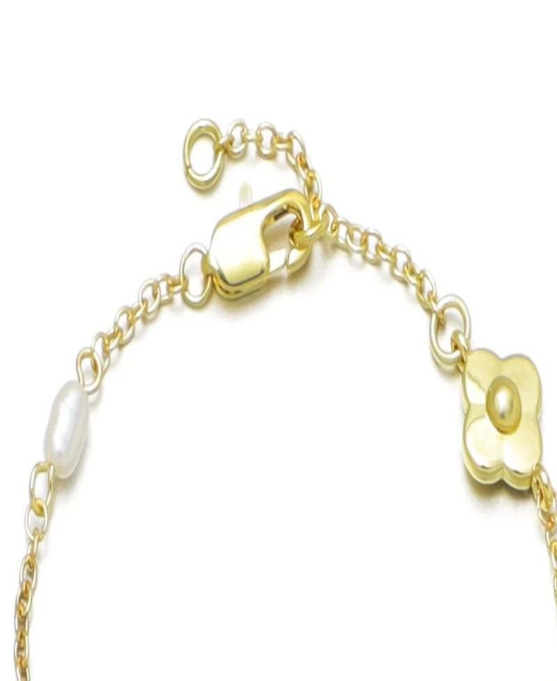 Adornia Gold Natural Freshwater Imitation Pearl and Flower Bracelet