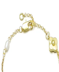 Adornia Gold Natural Freshwater Imitation Pearl and Flower Bracelet