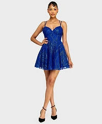 Alex & Sophia Juniors' Sweetheart Neck Glitter Dress