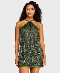 Alex & Sophia Juniors' Halter Neck Novelty Paillette Sequin Dress