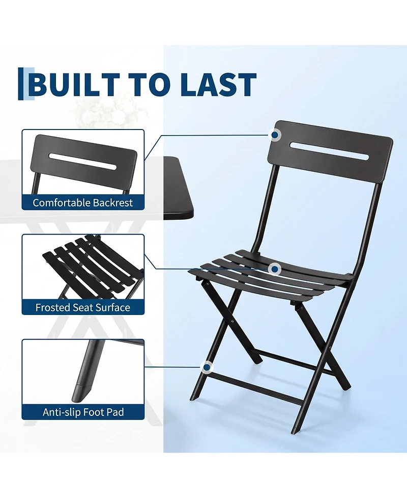 GarveeLife 3-Piece Folding Bistro Set for Patio, Balcony or Garden – Space-Saving Outdoor Table and Chairs, Easy Setup
