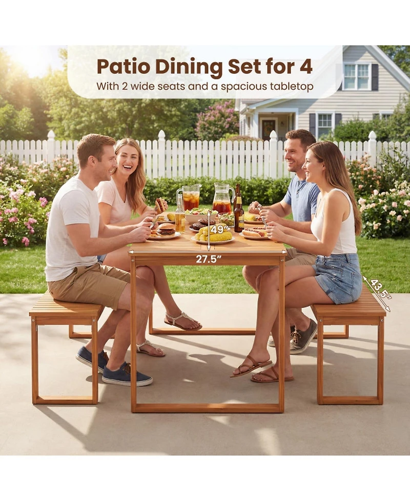Sugift Acacia Wood Outdoor Bench with 43.5 in Slatted Seat, Metal Corner Braces and 800 lbs Capacity