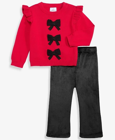 First Impressions Baby Girls' 3M-24M Cotton Bows Sweater & Pants, 2-Piece Set, Macy's Exclusive