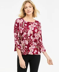 Jm Collection Petite Floral 3/4-Length Tulip Top, Macy's Exclusive