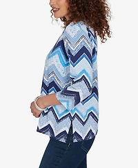 Alfred Dunner Women's Chevron Blues Split Neck Top