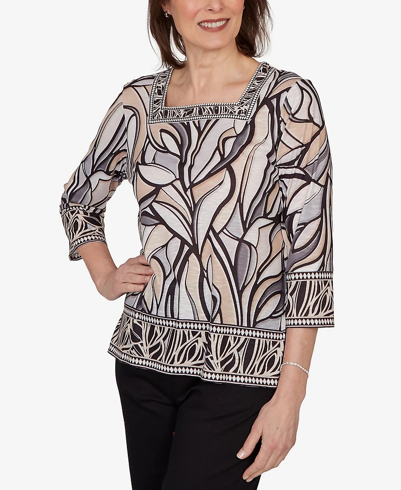 Alfred Dunner Women's Stained Glass Border Trim Top
