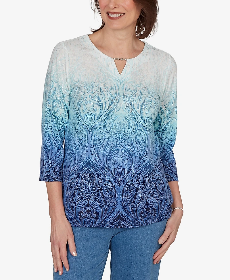 Alfred Dunner Women's Ombre Medallion Knit Top