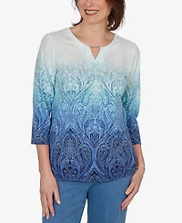 Alfred Dunner Women's Ombre Medallion Knit Top