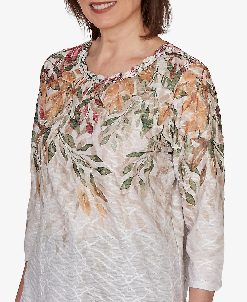 Alfred Dunner Women's Autumn Leaves Braided Neck Top