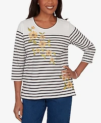 Alfred Dunner Women's Sunflower Stripe Knit Top