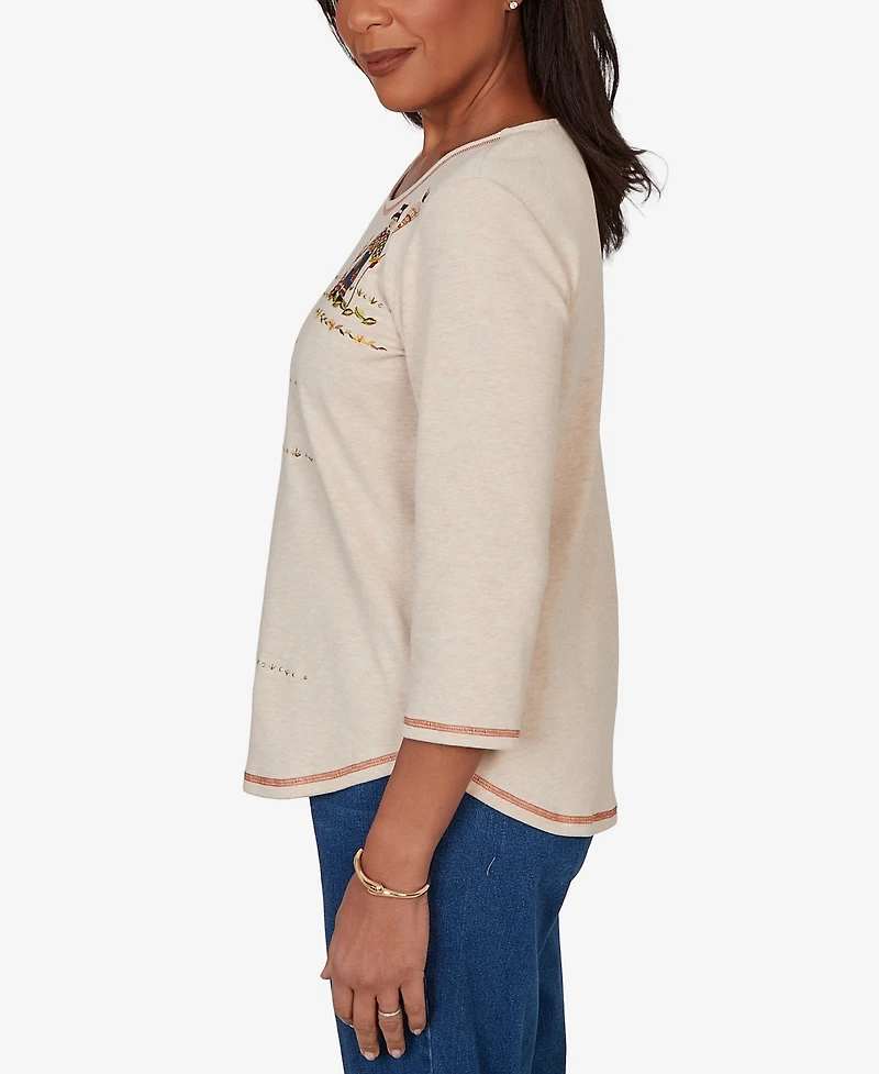 Alfred Dunner Women's Scarecrow Family Embroidered Top